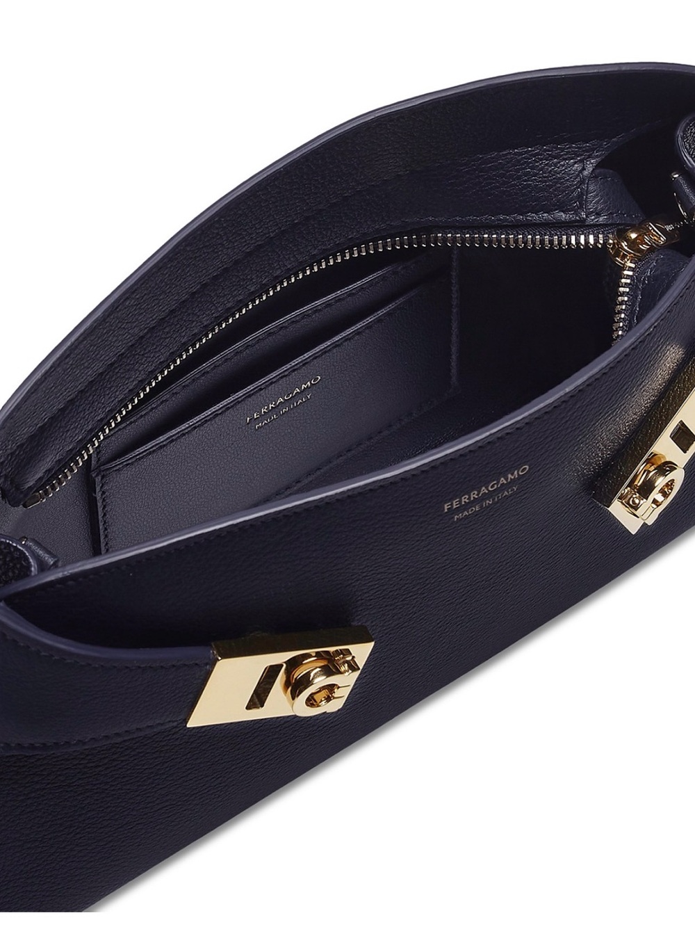 Salvatore Ferragamo Navy Leather Shoulder Bag with Gold Hardware NWT - Picture 15 of 15